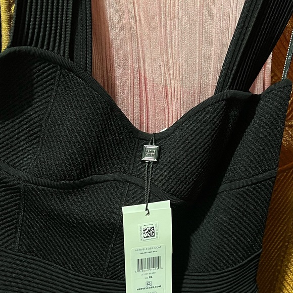 Herve Leger Black Bodycon Fringe Dress NEW - Picture 6 of 6